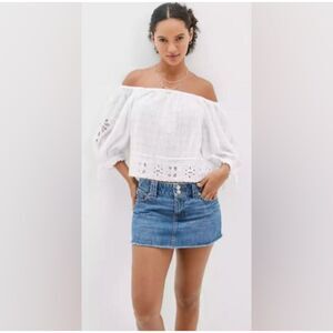 AE Wide Neck Puff Sleeve Crop Top Blouse Size Small